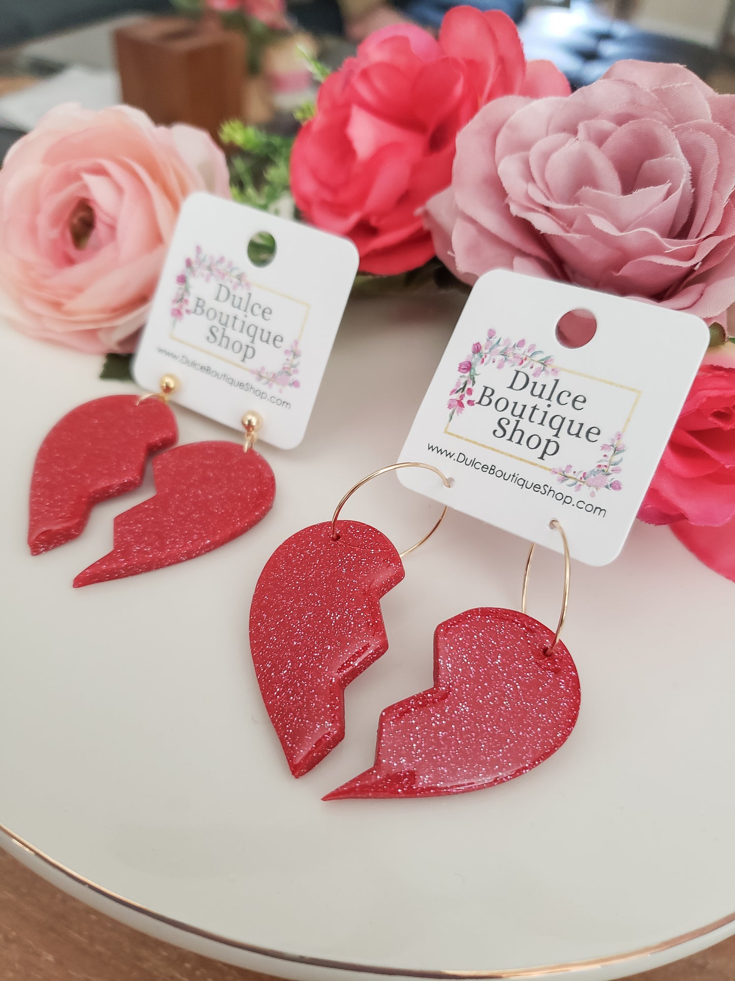 Sparkle Red Heart Studs + Hoops II