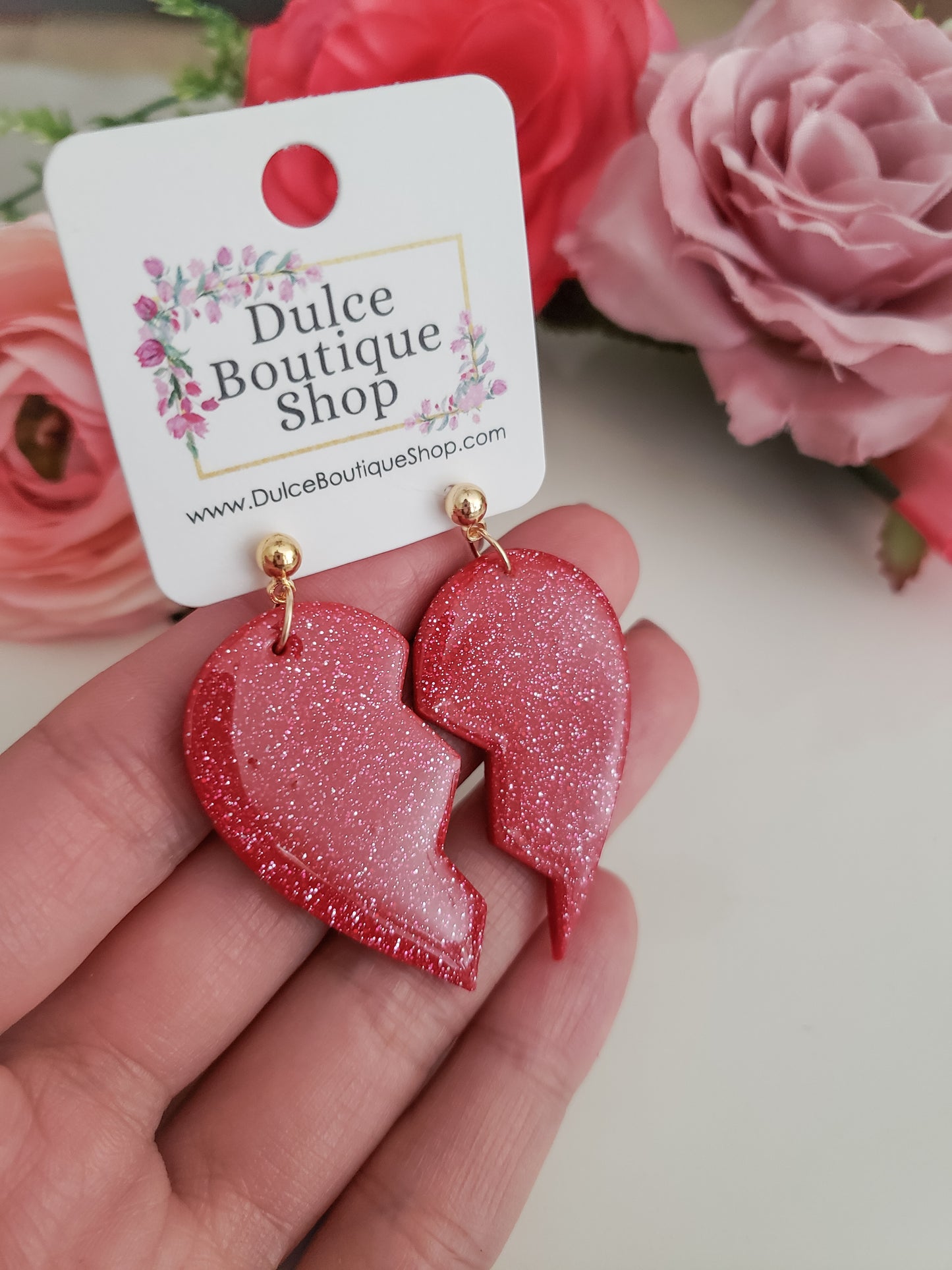 Sparkle Red Heart Studs + Hoops II