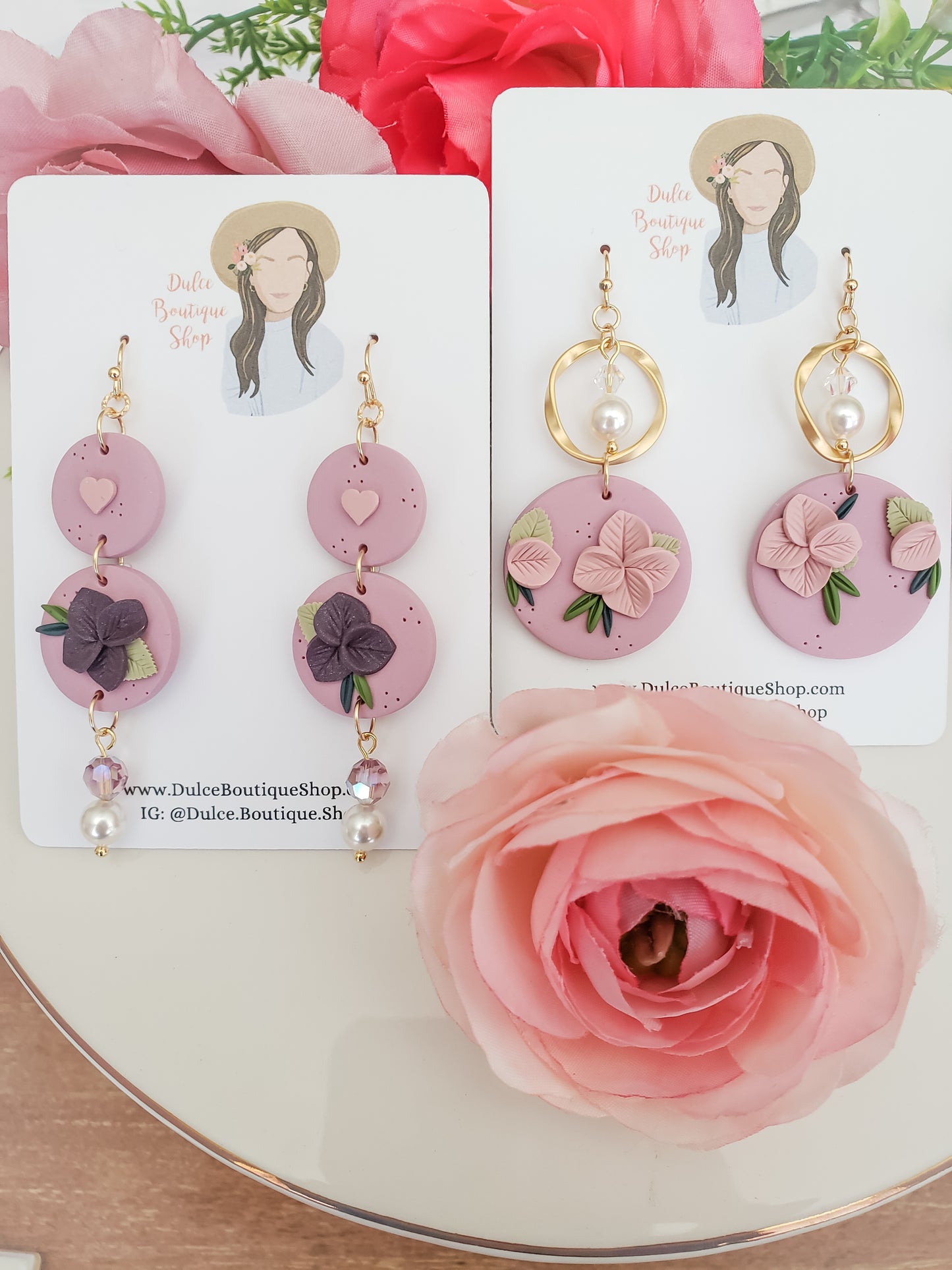 Purple Pink Floral Earrings