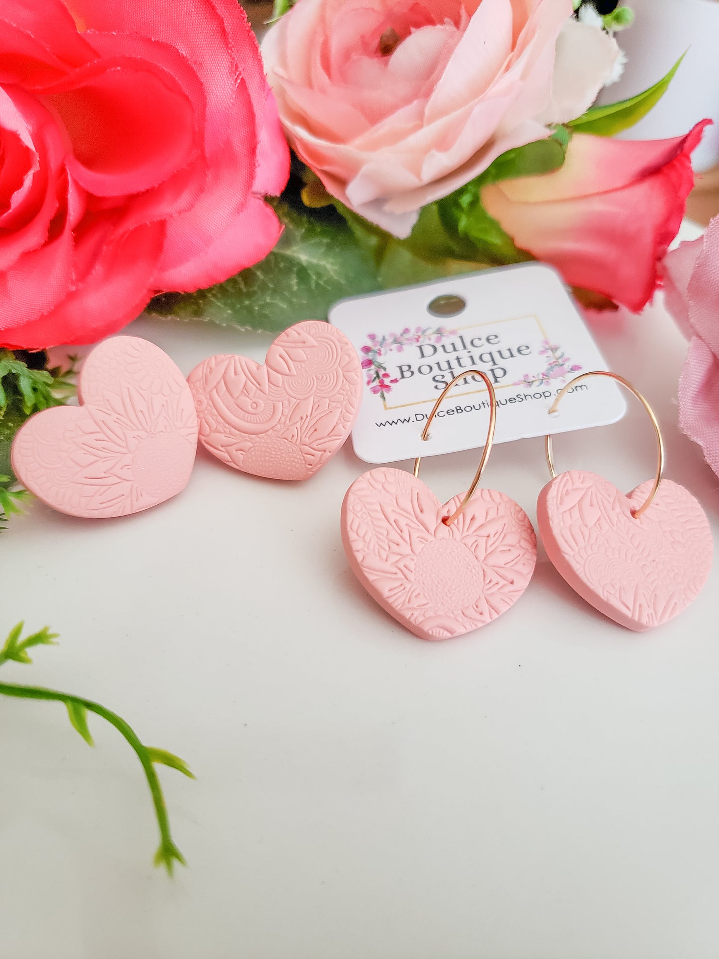 Floral Lace Heart Studs + Hoops