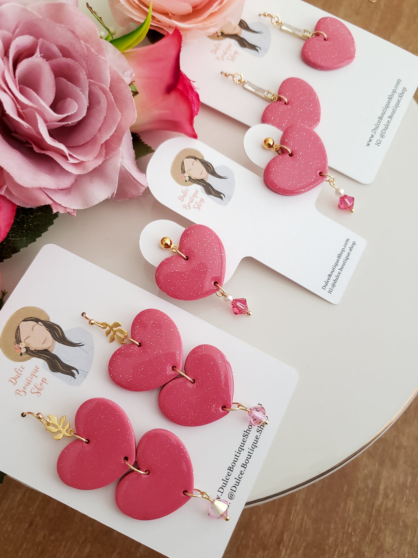 Sparkle Pink Heart Earrings + Studs